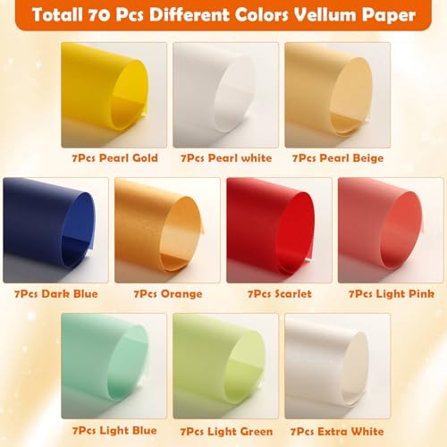70 Pcs Colored Vellum Translucent Paper 8.5 x 11 inches Tracing Vellum Paper for Greeting Card Invitation Overlays, Sketching Crafting Scrapbooking, Journaling, Lanterns Making - Thumbnail 5