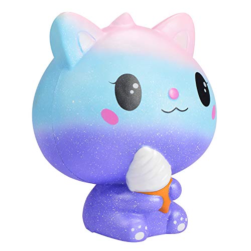 ACCOCO 8.6" Jumbo Kawaii Cat Squishy Toys, Giant Squishies Large Slow Rising Toys,Animal Squishys Stress Relief Squeeze Toys, Fruit Scented Squishies Toy - Party Favors for Kids(Star Blue Cat)