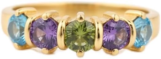 GNGJewel 3 to 5 Birthstones Family Mother's Ring in Solid 10K Yellow, White Gold or Sterling Silver