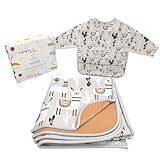 BABYBOET Splat Mat for Baby – Under High Chair Floor Mat Protects Wood, Vinyl and Carpet from Spills – Waterproof 4 Layer Baby Mat Bundle with Waterproof Matching Smock (51” x 51”)