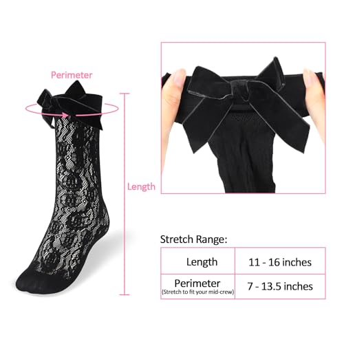 Littleforbig Women's Lace Flowers Velour Bow Frilly Ankle Socks 2 Pairs Set4