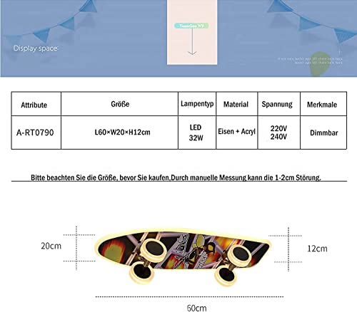 Plafoniera per bambini Lampada da soffitto a LED Cameretta per bambini, Skateboard Luci da soffitto per Bambini RGB Ragazze, Lampadario per Camerette Ragazzi con Telecomando/APP, L60cm 32W - Image 6