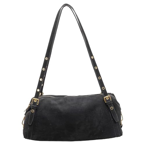 Women Suede Shoulder Bag Retro Suede Large Capacity Bowling Bag | Vintage Handbag Tote Crossbody Style Simple Design Daily Use