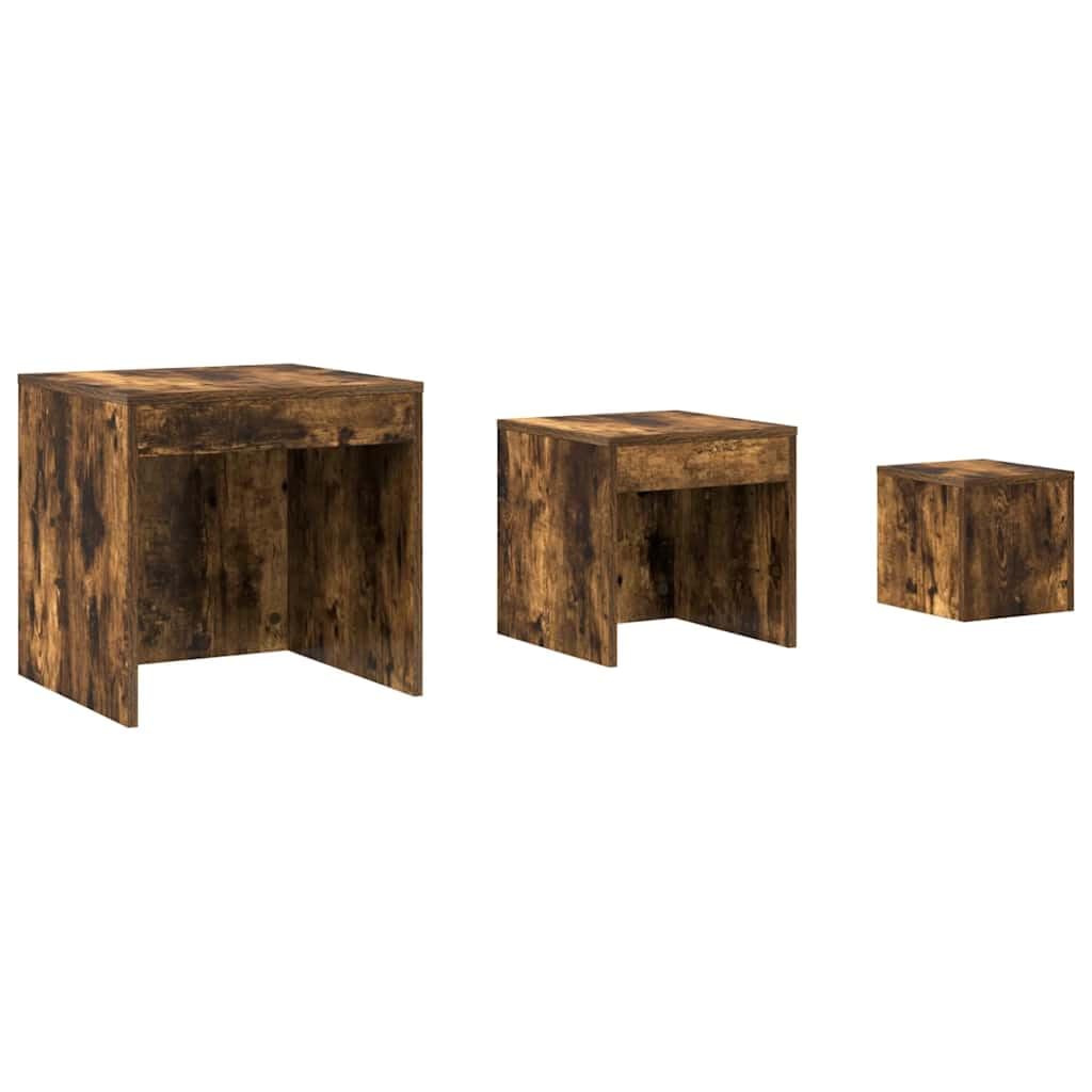 vidaXL Smoked Oak Engineered Wood Nesting Tables - Set of 3, Space-Saving, Versatile Use, Quality Material, Easy Assembly & Cleaning — image 1