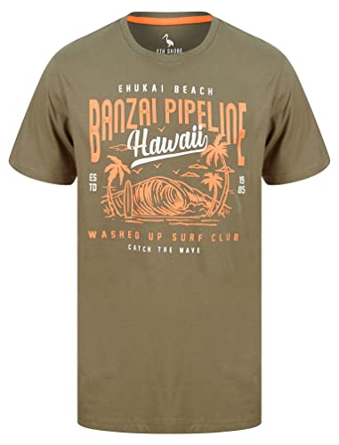 Sth. Shore Banzai Pipeline Vintage Surf Motif Camiseta de punto de algodón para hombre, Luz verde profunda., S