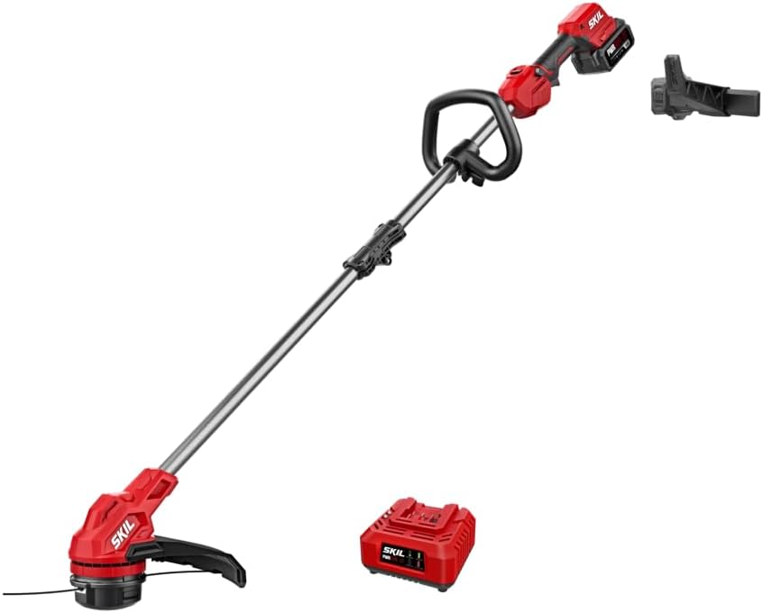 SkilLT4823B-10 PWR CORE 20 Brushless 20V 13'' String Trimmer Kit, Includes 4.0Ah Battery and Charger, Red