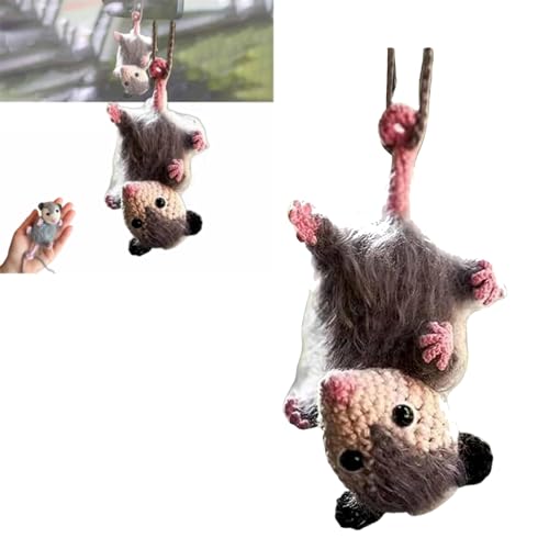 Possum Crochet Car Mirror Hanger Accessories Decor - Handmade Knitted Possum Car Pendant, Stuffed Animal Charm - Interior Hanger Ornament