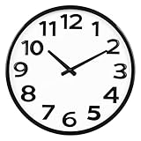 40cm Large Wall Clock with 3D Numbers, Silent Non-Ticking Easy to Read Wall Clocks for Living Room Kitchen Office Classroom Decor- Black/White,16 Inch