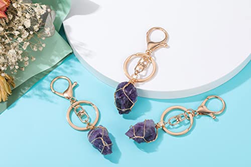 Manifo Natural Amethyst Raw Crystal Keyring Healing Crystals Rough Raw Stones Wire Wrapped Gemstone Keychain Charm #TOP4