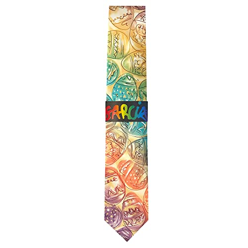 Jerry Garcia Men's Happy Easter Colorful Decorated Eggs Courtyard Performance Artwork Multicolored Regular Neck Tie, Gold, Regular - 58 Inch #TOP2