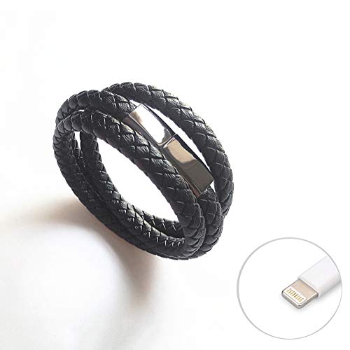 Dxnbp Mode Cuir Tressé Bracelet Micro-USB Lightning Dock Bracelet USB Vite Câbles de Chargeur pour Samsung S8 S10 S9, iPhone Téléphone,Iphone,60cm