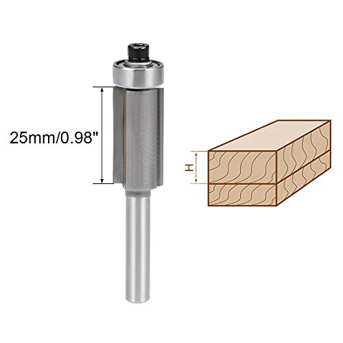 Uxcell Router Bit 1/4 Shank 1/2 Inch Cutting Dia. 25Mm Depth Flush Trim Bit With Bearing 2 Flutes Carbide For Woodworking Milling Cutter Tool 4Pcs #TOP2