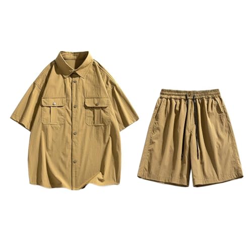 CXLCZNKG Men's Summer Casual Workwear 2-Piece Soft Short Sleeve Button