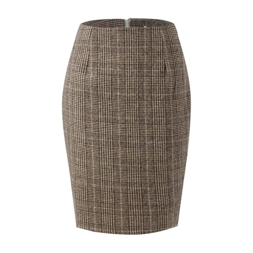 Midi Plaid Skirts for Women High Waisted Knee Length Wool Skirt 2024 Trendy Slim Fit Fall Winter Bodycon Wrap Skirt2