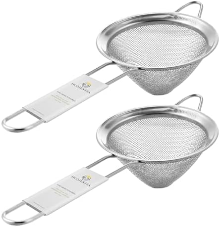 Homestia 2 Piece 3.3" Fine Mesh Strainer for Kitchen, 304 Stainless Steel Cocktail Sieve Sifters for Food, Liquid Strainer for Drinks, Tea, Coffee, Juice, Flour, Fruits, Vegetables (Silver, 2 Pack)