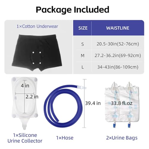 Condom Catheters for Elderly Men Age 80 - Wearable Urinal Underwear with Silicone External Catheter, 2 Reusable Bags, Easy On/Off Design for Incontinence, Senior Care, and Long Drives (Medium)
