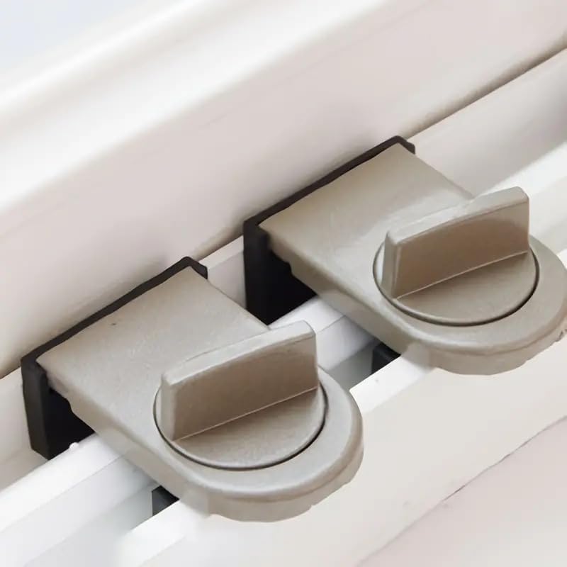 2-Piece Window Security Lock - No-Drill Installation Aluminum Sliding Window Stopper, Windproof & Anti-Theft Device for High-Rise Balcony, Kitchen, Bedroom Sliding Windows