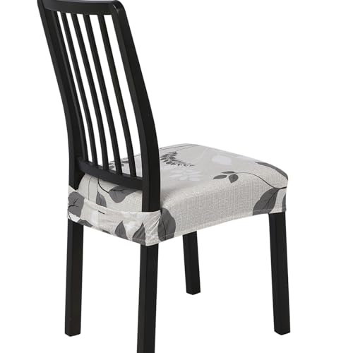 Image of SearchI Stretch Dining Chair Seat Covers Set of 4, Soft Removable Washable Seat Covers for Dining Chairs, Dining Room Seat Cover Protector (Rear-Covered, Grey Foliage)