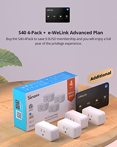 SONOFF S40 WiFi Smart Plug with Energy Monitoring, 15A Smart Outlet Socket ETL Certified, Work with Alexa & Google Home Assistant, IFTTT Supporting, 2.4 Ghz WiFi Only (4-Pack) - Thumbnail 2