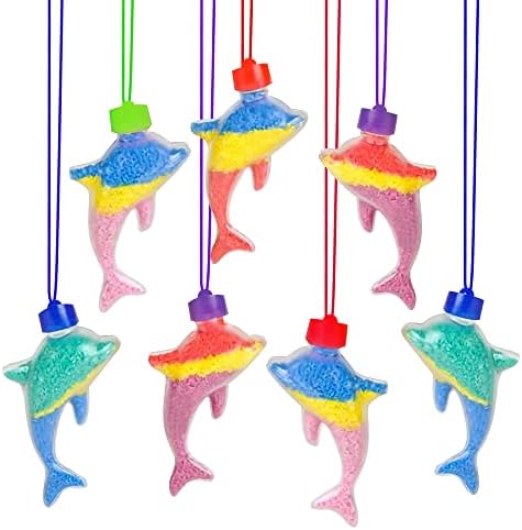 ArtCreativity Dolphin Sand Art Bottle Necklaces, Pack of 12, Sand Art Craft Kit with Dolphin Shaped Bottles, Craft Party Supplies and Party Favors for Kids - Sand Sold Separately