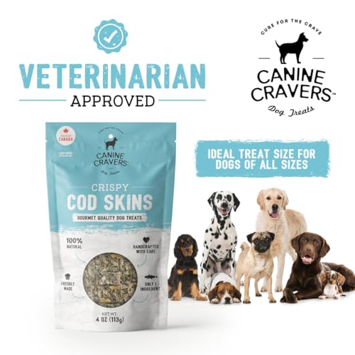Canine Cravers Single Ingredient Dog Treats – Wild Caught Crispy Cod Skins - Human Grade Air Dried Hypoallergenic Pet Food – Grain, Gluten, and Soy Free – 100% All Natural – 4 oz