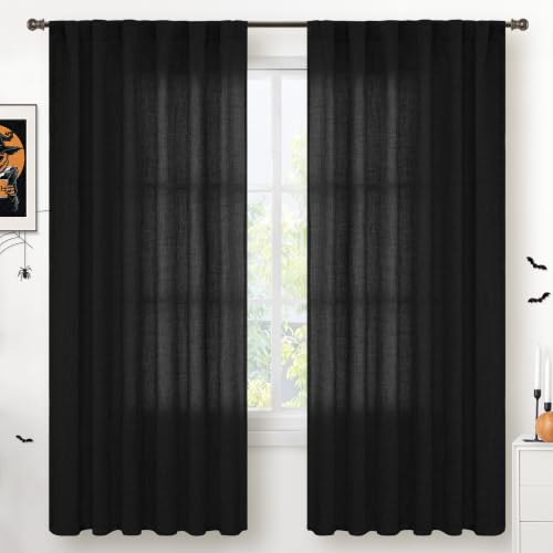 YoungsTex Black Linen Curtains 78 Inch Length for Living Room