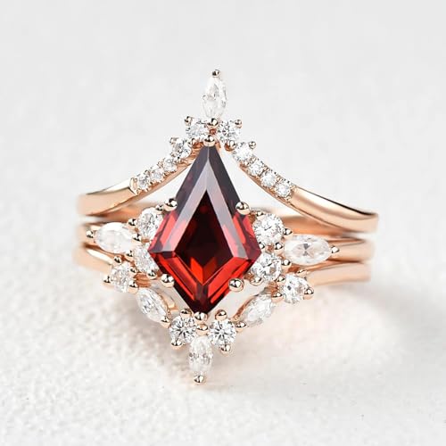 Kite Cut Gemstone Engagement Rings for Women 10K 14K 18K White Yellow Rose Gold Gemstone Wedding Ring Set Bridal Set 3pcs V Shaped Wedding Band Anniversary Promise Rings4