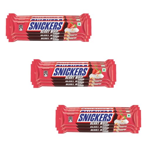 Image of Snickers Berry Whip Flavoured Chocolate Bar | Loaded with Crunchy Peanuts, Nougat & Caramel | Irresistibly Nutty Chocolate Bar | 22g | Pack of 15