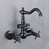 XSDSM Rubinetto A Parete con Attacco Lavatrice Rubinetto Bagno Lavabo Acqua Calda E Fredda In Ottone Doppio Foro Doppia Maniglia,Patina Nera