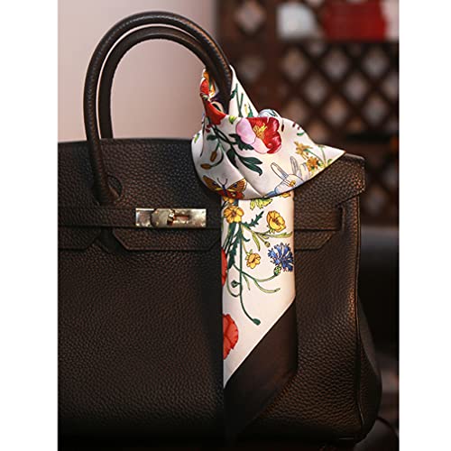 Aufeel Women's 100% Pure Mulberry Silk Small Square Scarf - Neckerchief Women - Silk Headscarf - 21" X 21"（Black Flower #TOP3