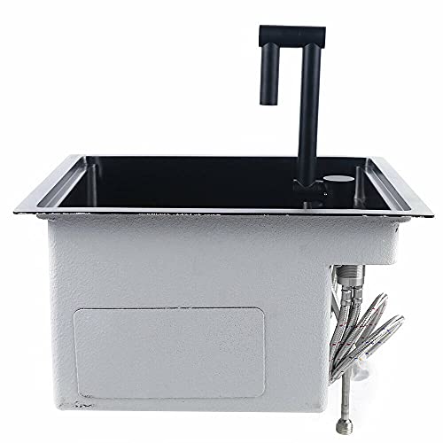 Stainless Steel Kitchen Sink Small - Black Hidden Bar Sink - Drop-in Undermount Sink Single Bowl 15 Inch with Folding Faucet Drain Kit (Black) - Thumbnail 3