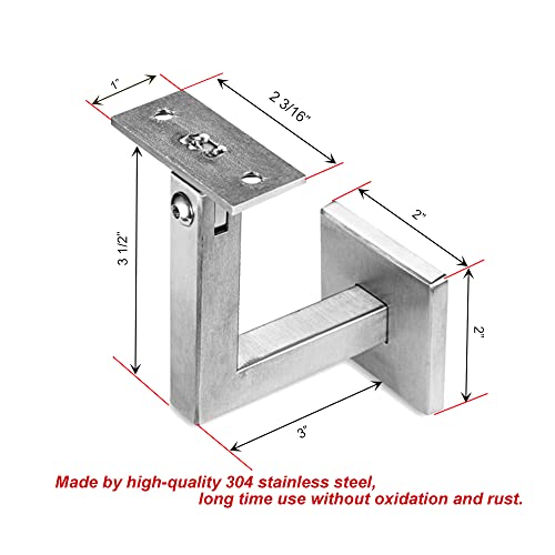 2 x 304 Stainless Adjustable Handrail Brackets, Heavy Duty Wall Square Brackets for Stair Handrail Flat Balusters with Base Cover 2pcs by 3TO - Image 3
