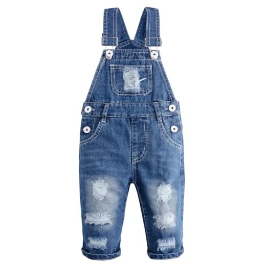 KIDSCOOL SPACE Baby Little Child Cute Ripped Adjustable Straps Jean Overalls,Blue,3-4 Years