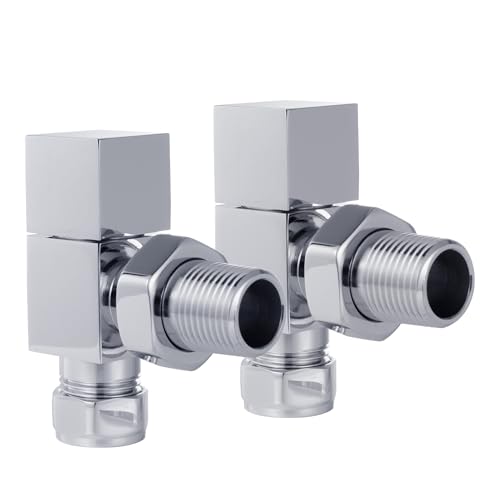 Image of VANCOCO 2 Pack 1/2" x15mm Chrome Square Angled Radiator Valves