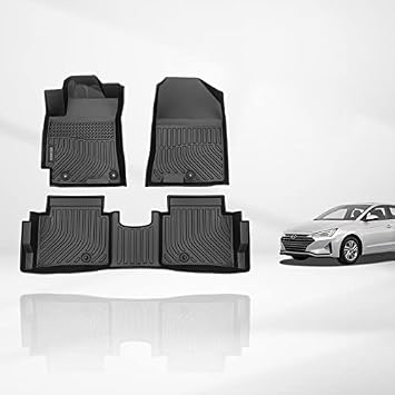 KELCSEECS Floor Mats Custom for Hyundai Elantra 2020 2019 2018 2017 All Weather Protection TPE Heavy Duty Non-Slip Automotive Floor Liners Fits Front & 2nd Row full set Accessories, Black