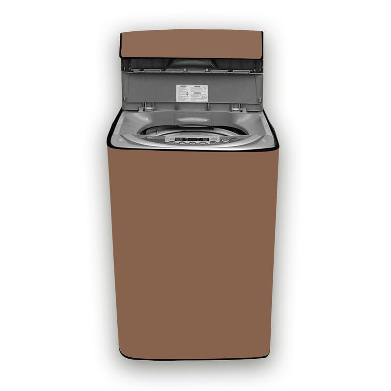 Image of Waterproof Washing Machine Cover Fully Automatic Sutaible for Samsung Model 8.0 kg Ecobubble Top Load, WA80BG4441BG (54 x 56 x 98 cms) Solid Beige Print