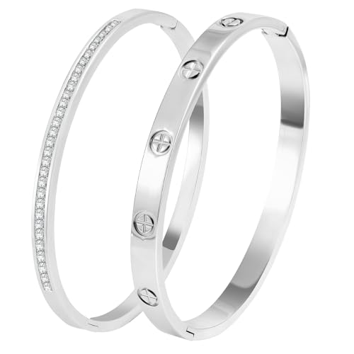 Gold Bangle Bracelets for Women - 2PCS 18 K Gold Plated Stainless Steel Love Bangle Friendship Stack Bracelet Bangle for Her.