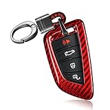 T-carbon Key Fob Cover with Keychain Compatible with Toyota Supra GR A90 A91 MK5 2019-2025, Real Glass Fiber Smart Remote Key Fob Case Compatible with Toyota Supra Accessories, Red