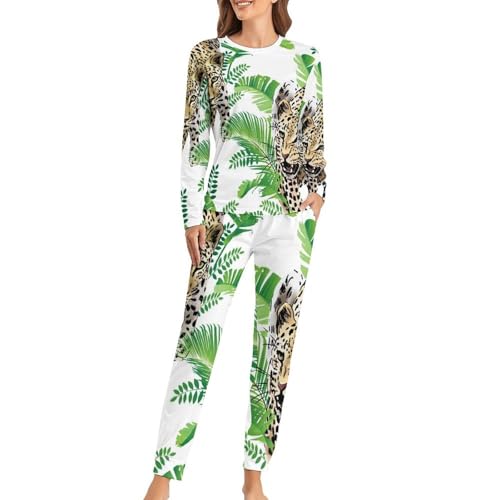 Ensemble pyjama femme léopard vert vêtement de nuit aux finitions haut de gamme