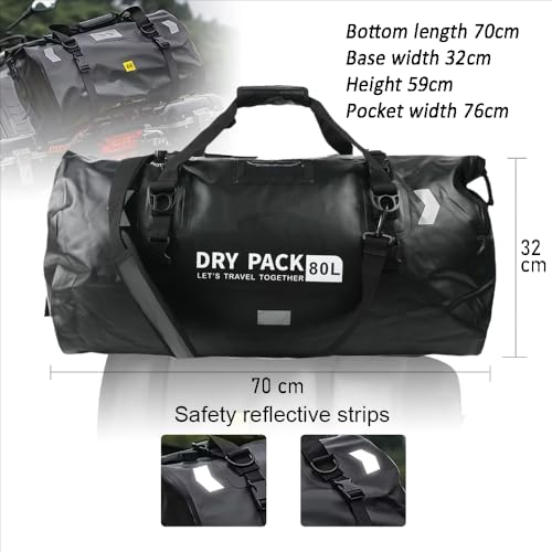 RATSTONE Motorrad Tasche,Motorrad Hecktasche Gepäckrolle,Wasserdicht,Großes Fassungsvermögen 80 Liter,Geeignet Für Motorräder,Wandern,Radfahren,Reisen,Camping,Outdoor,Kajakfahren(Schwarz)