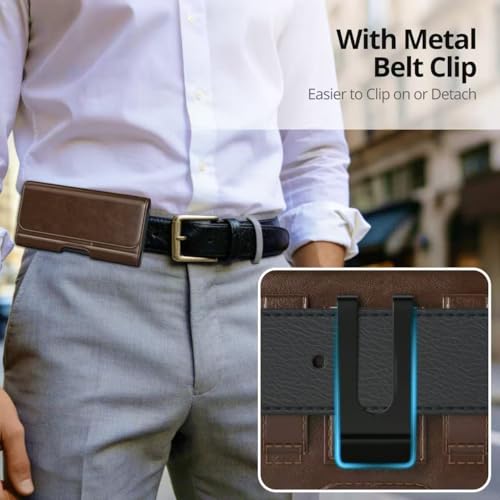 Magnetic Closure Holster for Google Pixel 11 Pro XL, 10 Pro XL, 9 Pro XL - Leather Belt Case, Premium Pouch (Fits Slim/Regular Case On) (Coffee Brown, Large) by Stronden - Used condition - Image 4