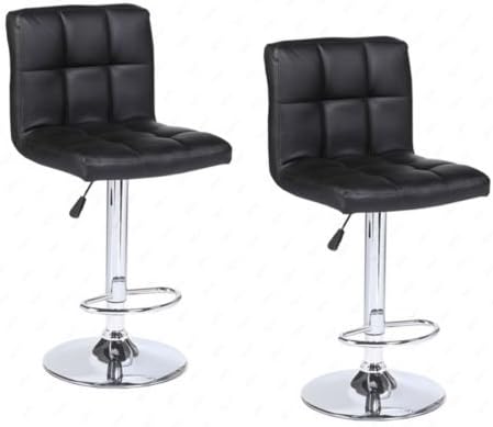 Modern Set of 2 Bar Stools Leather Adjustable Swivel Pub Chair in Multi Colors Black - Country : United States