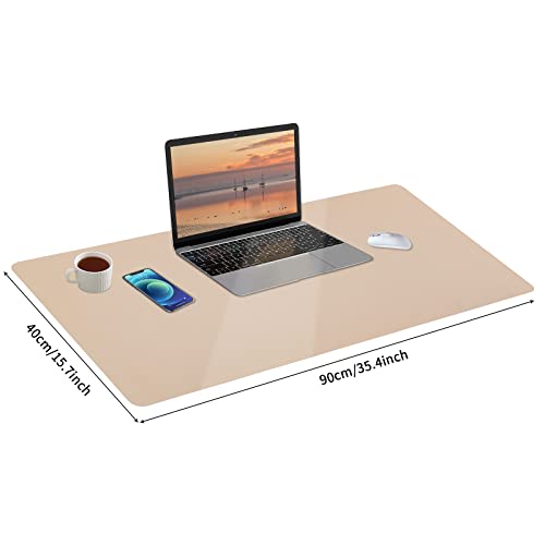 Image of Leather Desk Pad, Large Mouse Pad, Leather Desk Blotter, Non-Slip Desk Pad Protector, Office Desk Pad, Waterproof Desk Mat for Home Office and Decor - Beige (35.4x15.7 Inches)