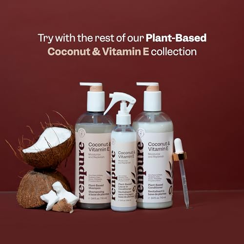 Renpure Plant Based Coconut and Vitamin E Moisturize and Replenish Shampoo - Ideal for Lifeless Hair - Leaves Hair Silky and Smooth - Rids Hair of Grime - Recyclable, Pump Bottle Design - 24 fl oz
