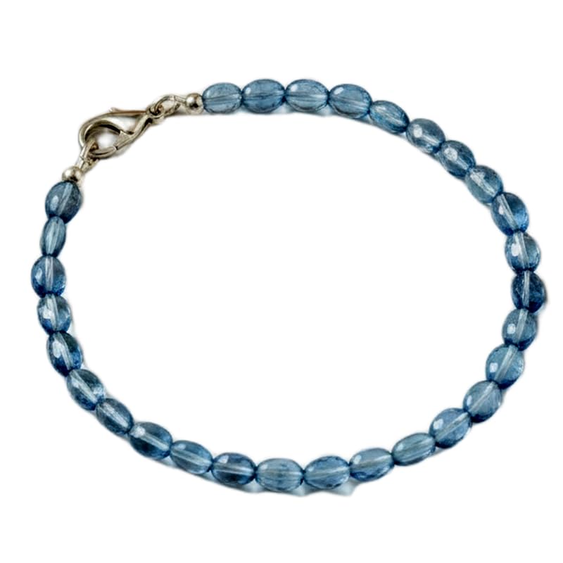 Bracelet aigue-marine naturelle bleu 18 cm bijou fait main perles ovales facettes 7x4mm