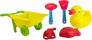 مجموعة العاب دلو البحر والرمال للشاطئ للاطفال مع قوالب رملية، 7 قطع، العاب شاطئ بلاستيكية ملونة للاولاد والبنات، العاب صيفية متعددة الاشكال والالوان (كبير - اصفر)