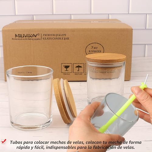 Miniatura 7 de Milivixay Paquete De 12 Tarros De Cristal Transparente De 7 Onzas Con Tapas Y Kits De Fabricación De Velas, Tarros Vacíos A Granel Para Hacer Velas, Recipientes De Especias Y Polvo.