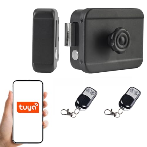 AOUGN電子ロック 電子スマートロック 2つの解錠方法、バッテリー残量低下通知、盗難防止、自動ロック機能、ワイヤレス設置 取り付け簡単 賃貸OK マンション・一戸建て・オフィス用 (リモコン2個＋ゲートウェイ)