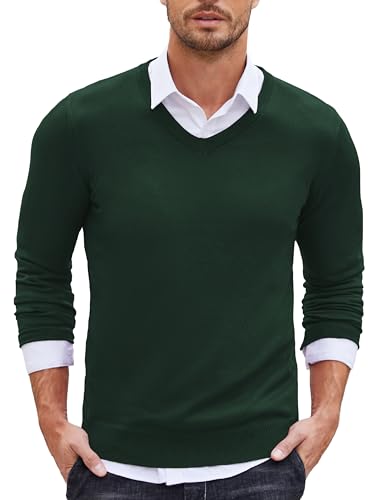 Pull en tricot pour homme col en V ajusté COOFANDY pull tendance uni vert taille XL mode