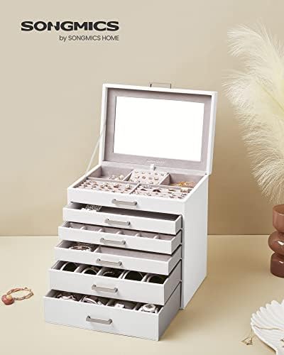 SONGMICS Jewellery Box, Jewellery Organiser, Large Jewellery case, with 6 Layers and 5 Drawers, White JBC138